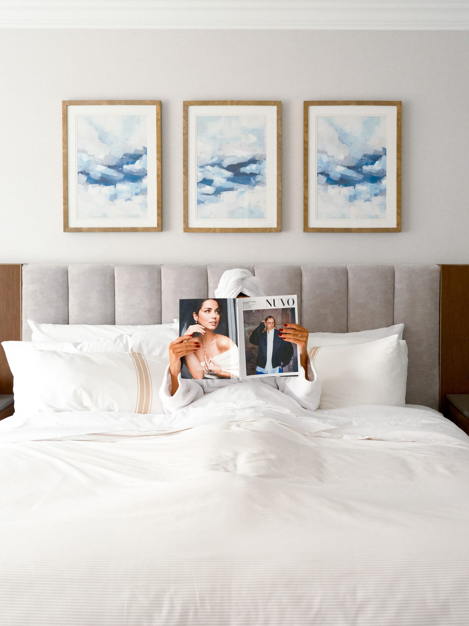 Bright guest room and bed at The Sutton Place