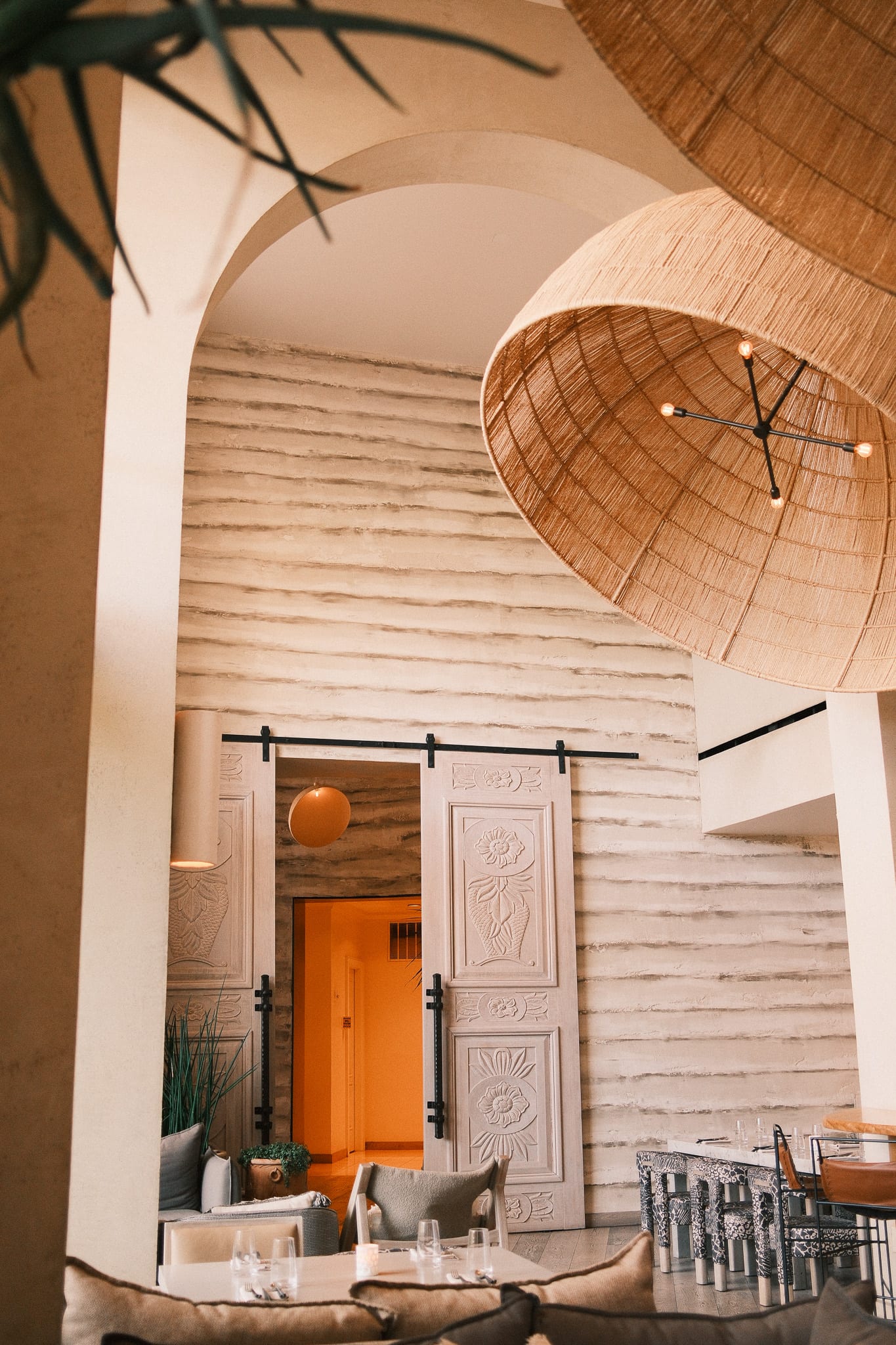 Architectural entry detail and woven pendant light at Desert Ridge