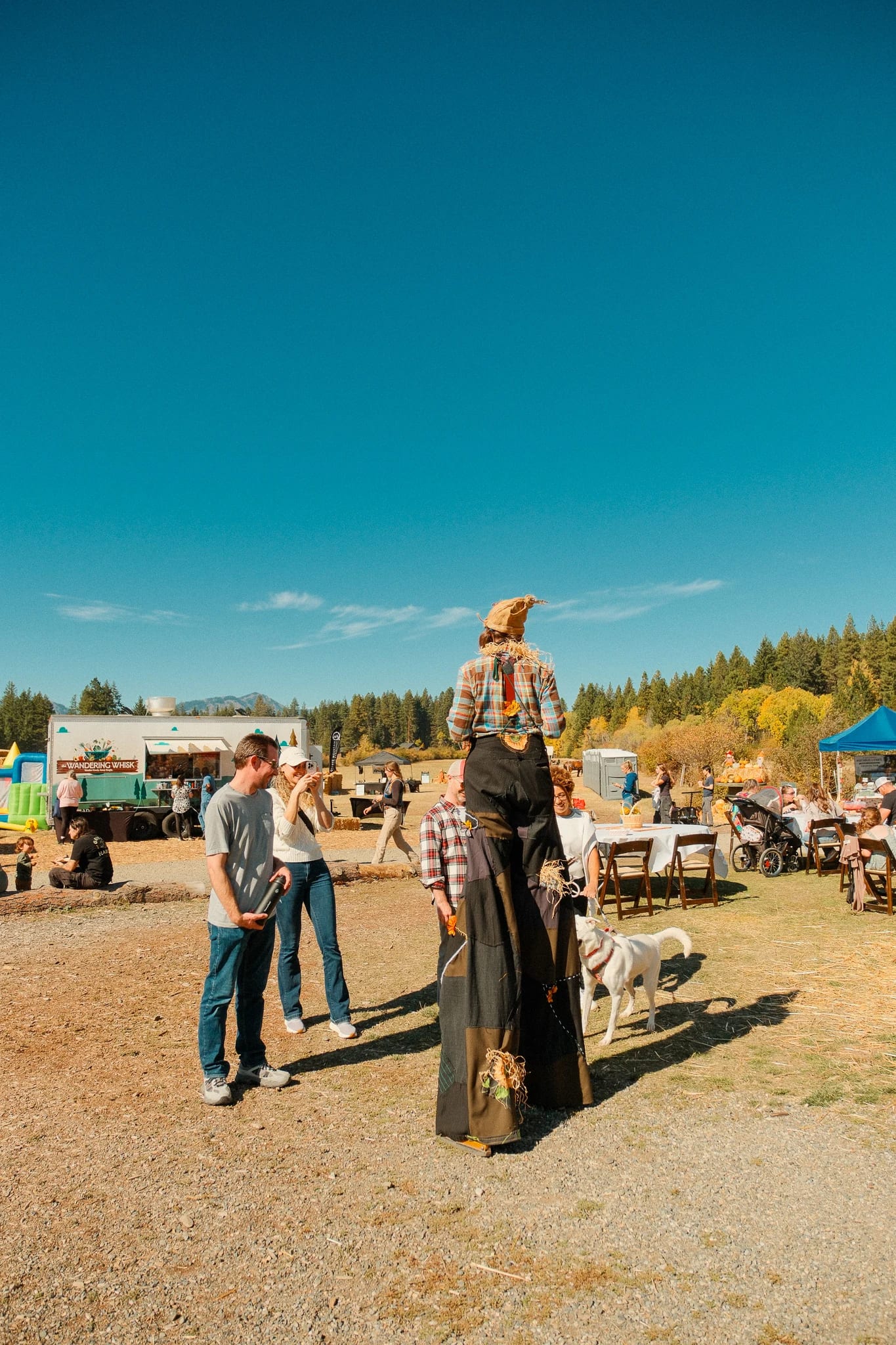 Guests exploring an outdoor harvest display