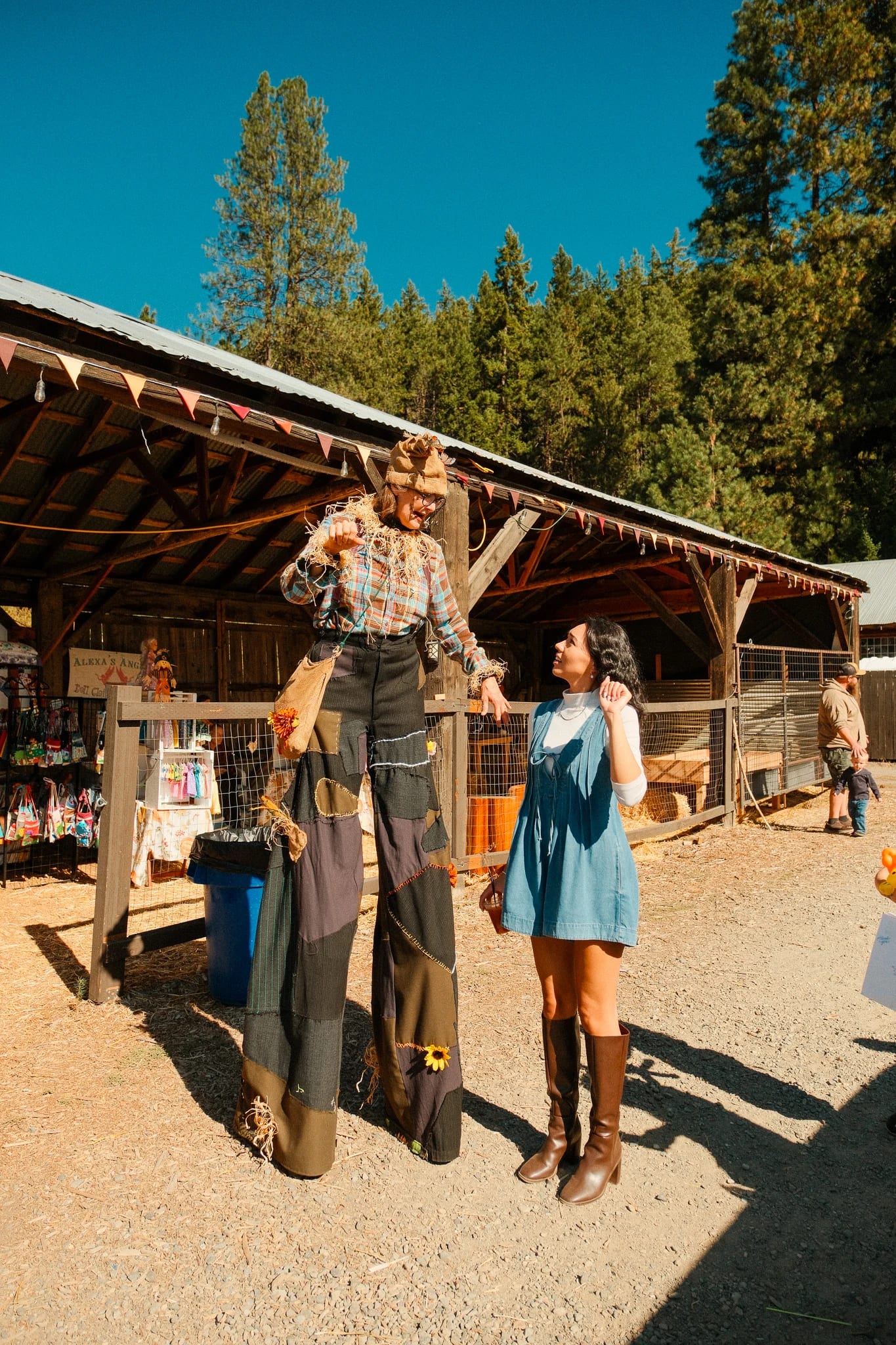 Guests walking past the harvest festival stalls