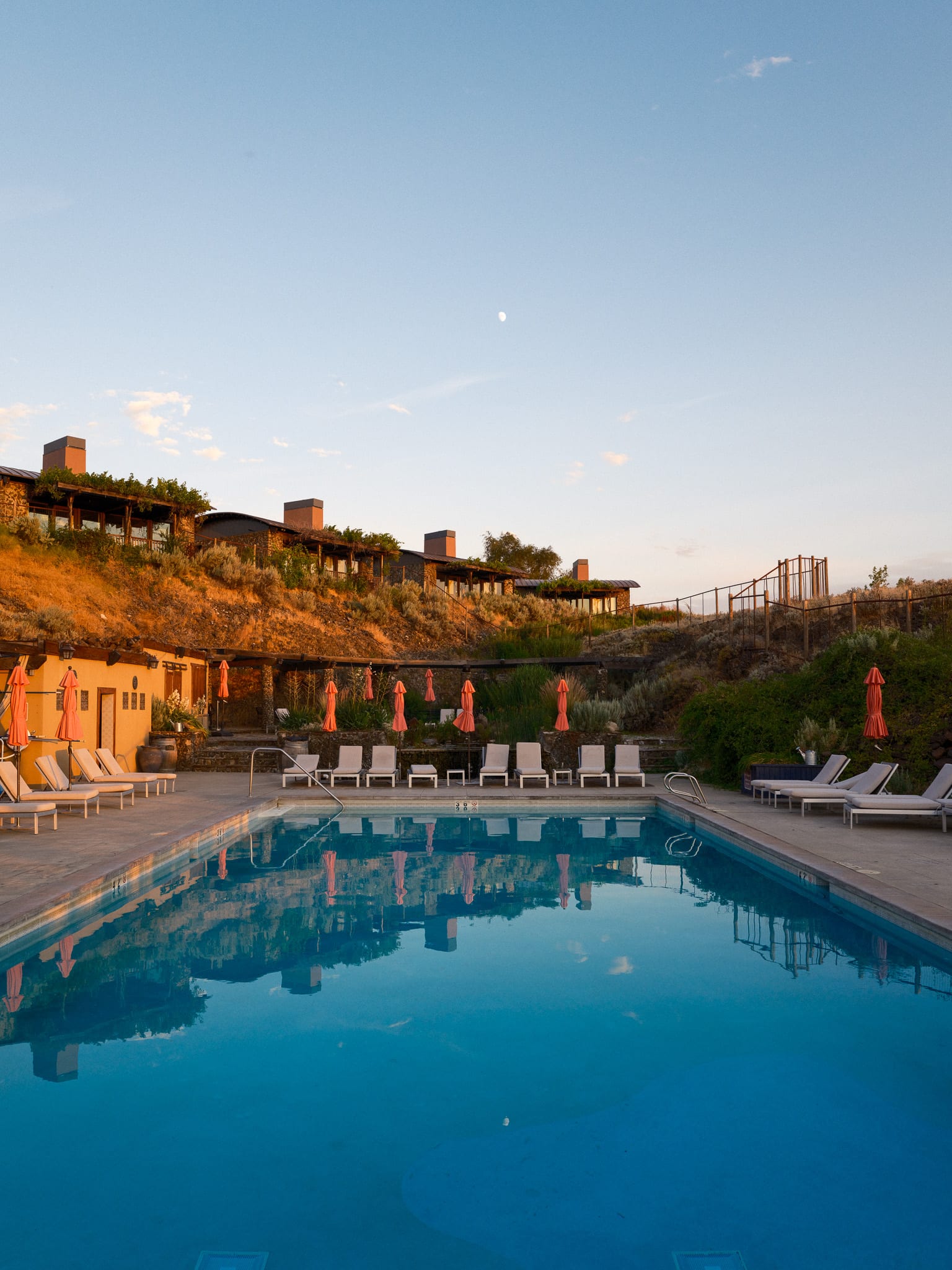 Quiet pool at Sage Cliff Resort in evening light