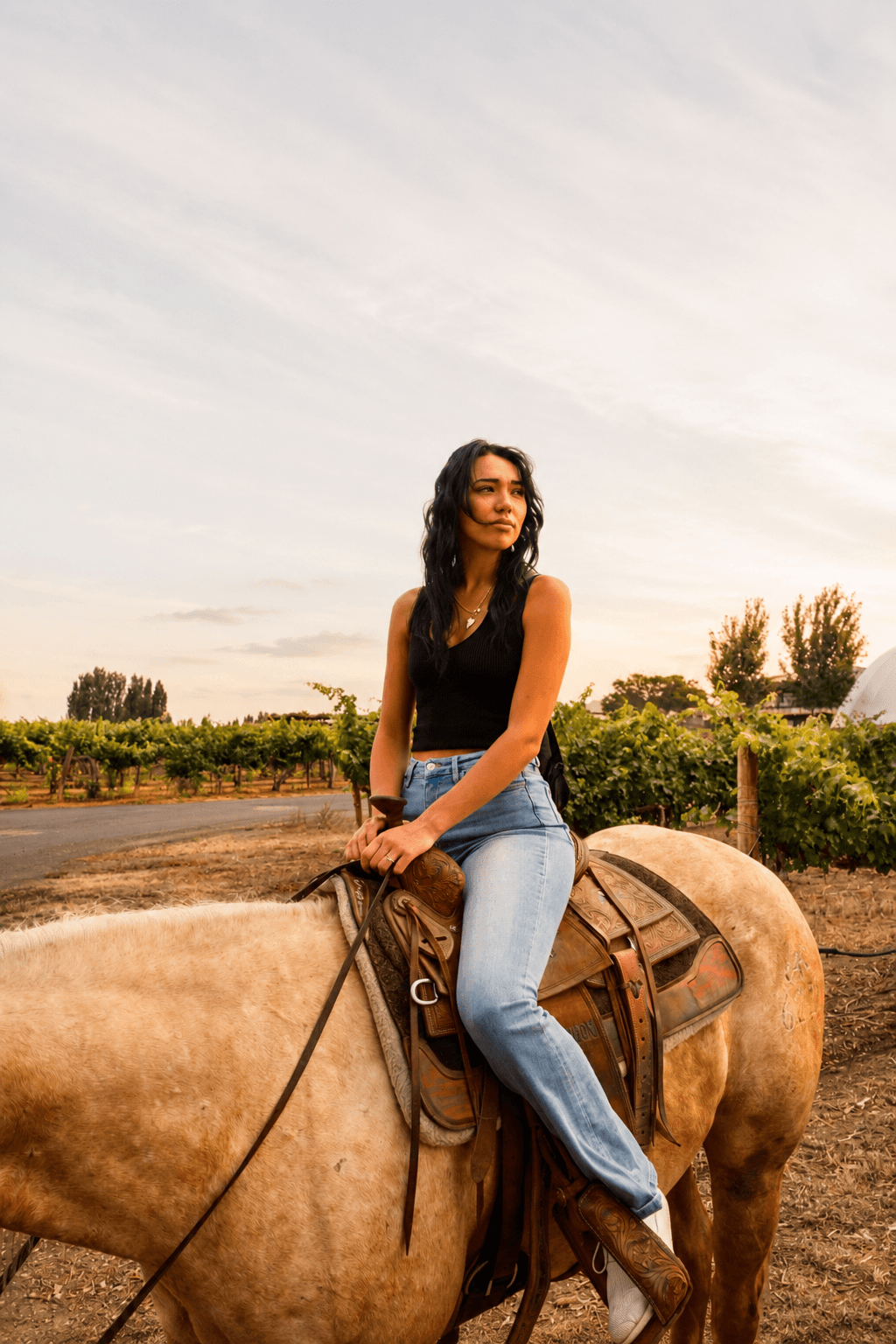 Horseback portrait at sunset near Sage Cliff Resort